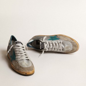 Golden Goose Ball Star LAB Sneakers In Gray Nylon With Aqua-green Star GMF00117.F003768.60384