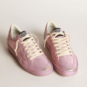 Golden Goose Ball Star LAB Sneakers In Pink Laminated Leather With Studs GWF00117.F003542.10344