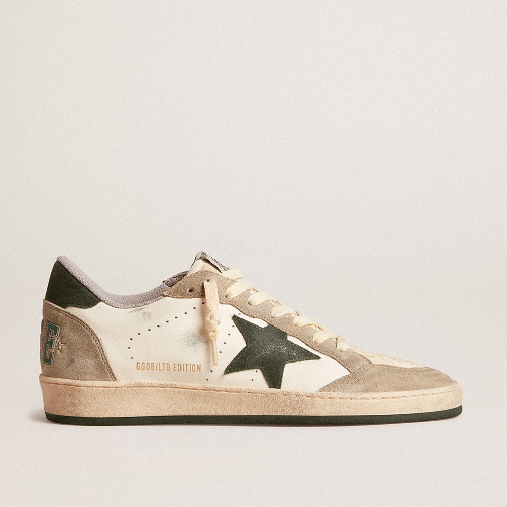 Golden Goose Ball Star LTD Sneakers In Nappa With Green Star And Dove-gray Suede Inserts GMF00117.F005837.82653