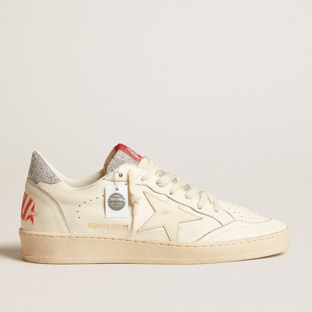 Golden Goose Ball Star LTD Sneakers In Nappa With White Star And Swarovski Crystal Heel Tab GMF00117.F005715.10418