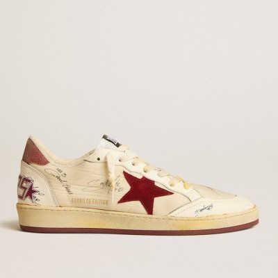 Golden Goose Ball Star LTD Sneakers In Nylon With Pomegranate Suede Star And Leather Heel Tab GMF00117.F005247.82514