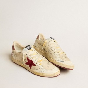 Golden Goose Ball Star LTD Sneakers In Nylon With Pomegranate Suede Star And Leather Heel Tab GMF00117.F005247.82514