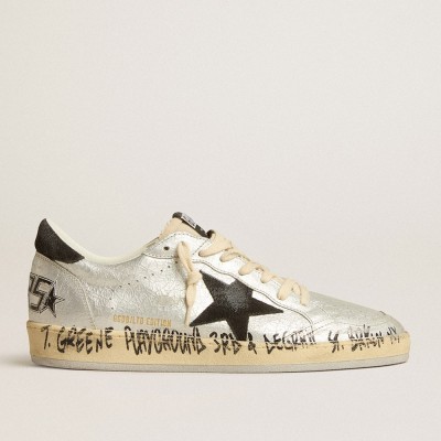 Golden Goose Ball Star LTD Sneakers In Silver Leather With Gray Suede Star And Heel Tab GMF00117.F005210.70184