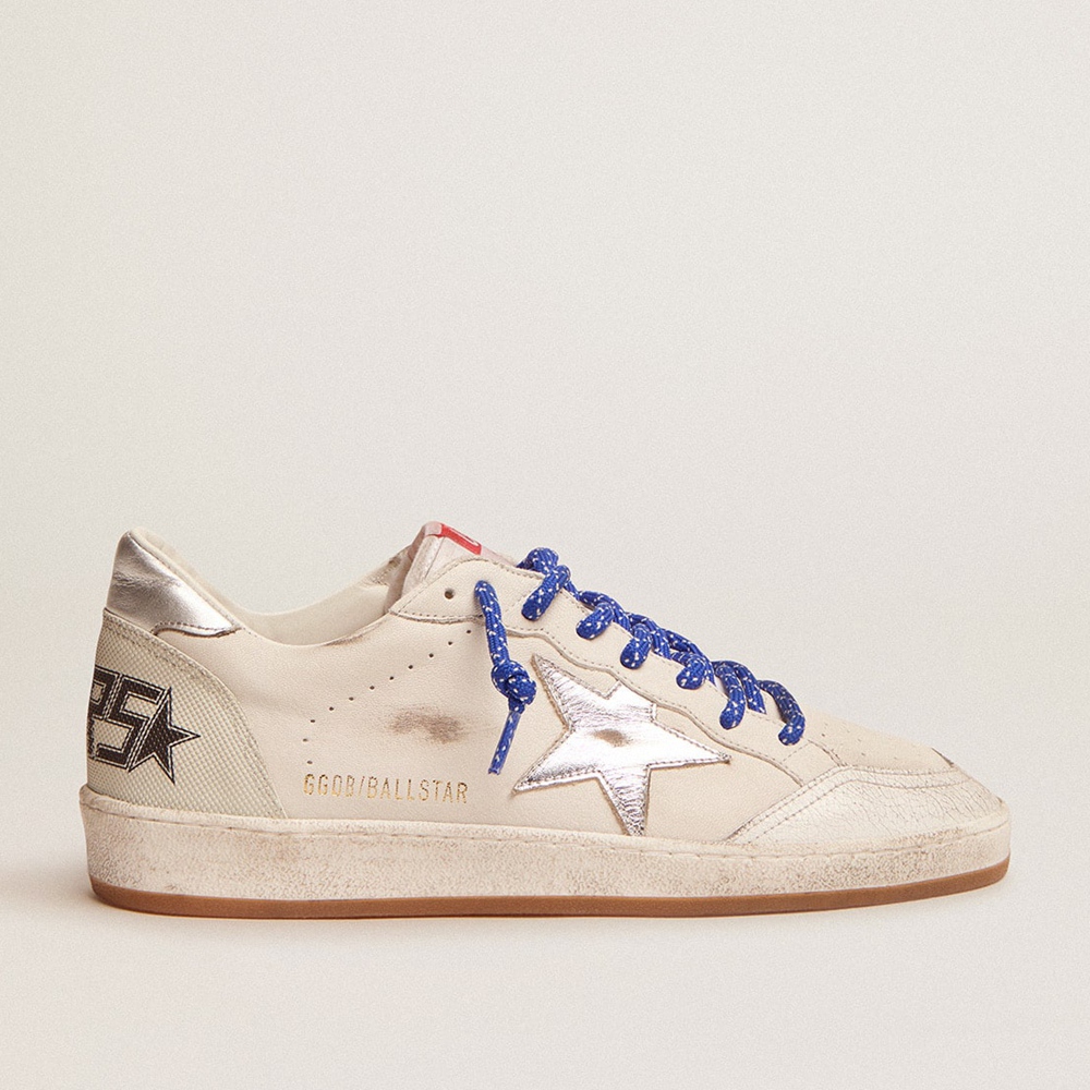 Golden Goose Ball Star LTD Sneakers In White Nappa With Silver Star GMF00117.F002604.80185