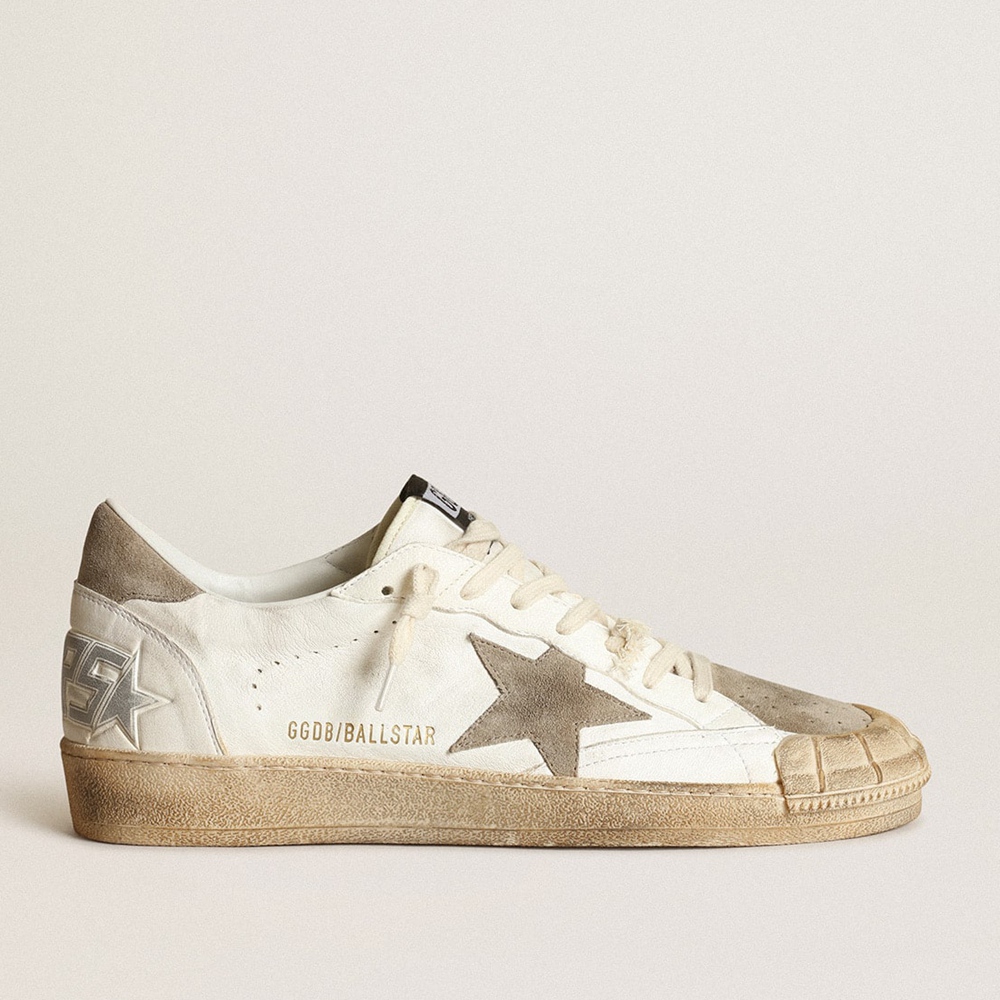 Golden Goose Ball Star LTD Sneakers In White Nappa Leather With Dove-gray Suede Star And Heel Tab GMF00351.F003457.10961