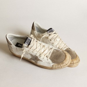 Golden Goose Ball Star LTD Sneakers In White Nappa Leather With Dove-gray Suede Star And Heel Tab GMF00351.F003457.10961