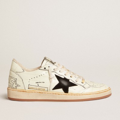 Golden Goose Ball Star LTD Sneakers With Black Suede Star And Black Lettering GMF00117.F004659.15201