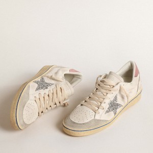 Golden Goose Ball Star LTD Sneakers With Glitter Star And Pink Suede Heel Tab GWF00117.F004622.80760