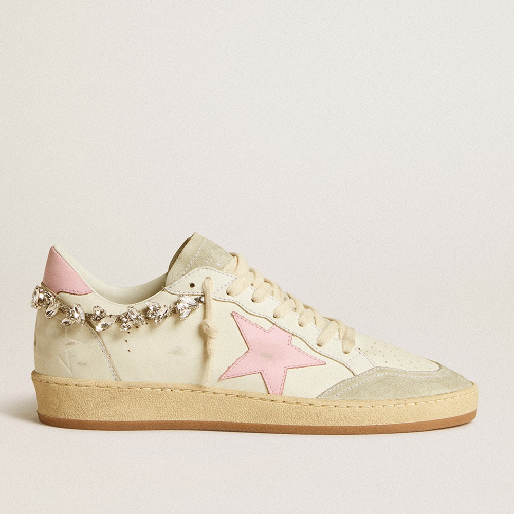 Golden Goose Ball Star LTD Sneakers With Pink Leather Star And Crystal Decoration GWF00117.F005954.10310