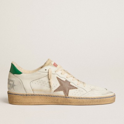 Golden Goose Ball Star LTD Sneakers With Sand Mesh Star And Green Leather Heel Tab GMF00327.F005267.10502