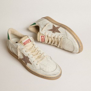 Golden Goose Ball Star LTD Sneakers With Sand Mesh Star And Green Leather Heel Tab GMF00327.F005267.10502