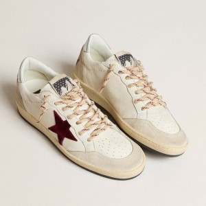 Golden Goose Ball Star Mountain LTD Sneakers In Leather With Burgundy Velvet Star GMF00117.F005654.11801