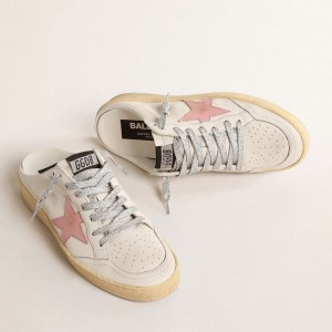 Golden Goose Ball Star Sabots Sneakers In White Nappa With An Old-rose Leather Star GWF00436.F004626.11202