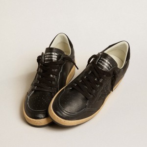 Golden Goose Ball Star Sneakers In Black Nappa Leather With Black Glitter Star And Suede Heel Tab GWF00117.F005220.90100