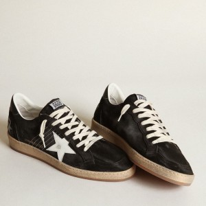 Golden Goose Ball Star Sneakers In Black Suede With White Leather Star GMF00117.F003246.80203