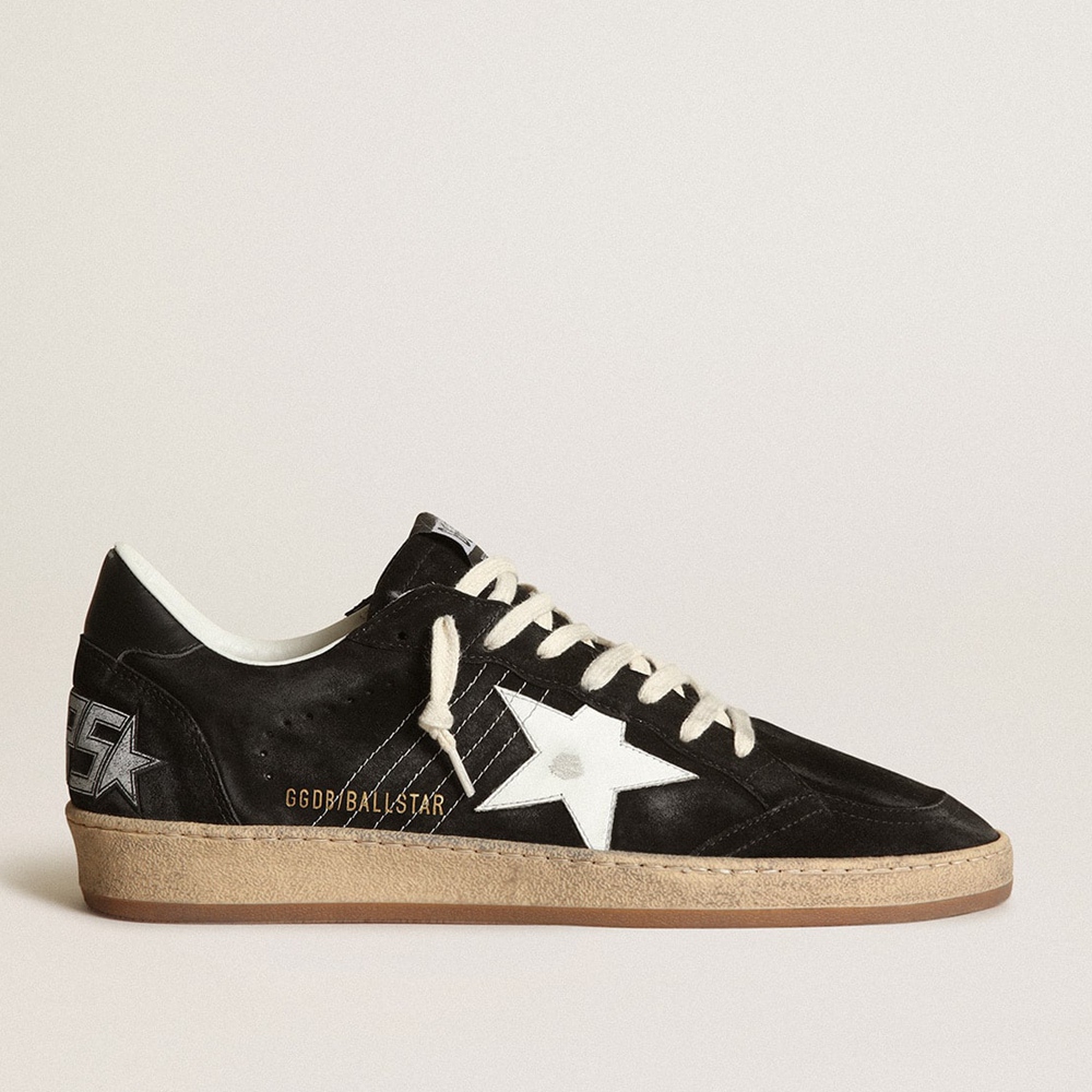 Golden Goose Ball Star Sneakers In Black Suede With White Leather Star GWF00117.F003246.80203