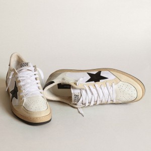 Golden Goose Ball Star Sneakers In Canvas And White Leather With Ivory Inserts GMF00327.F003426.11199