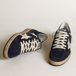 Golden Goose Ball Star Sneakers In Dark Blue Suede With White Nubuck Star GMF00117.F003465.50716