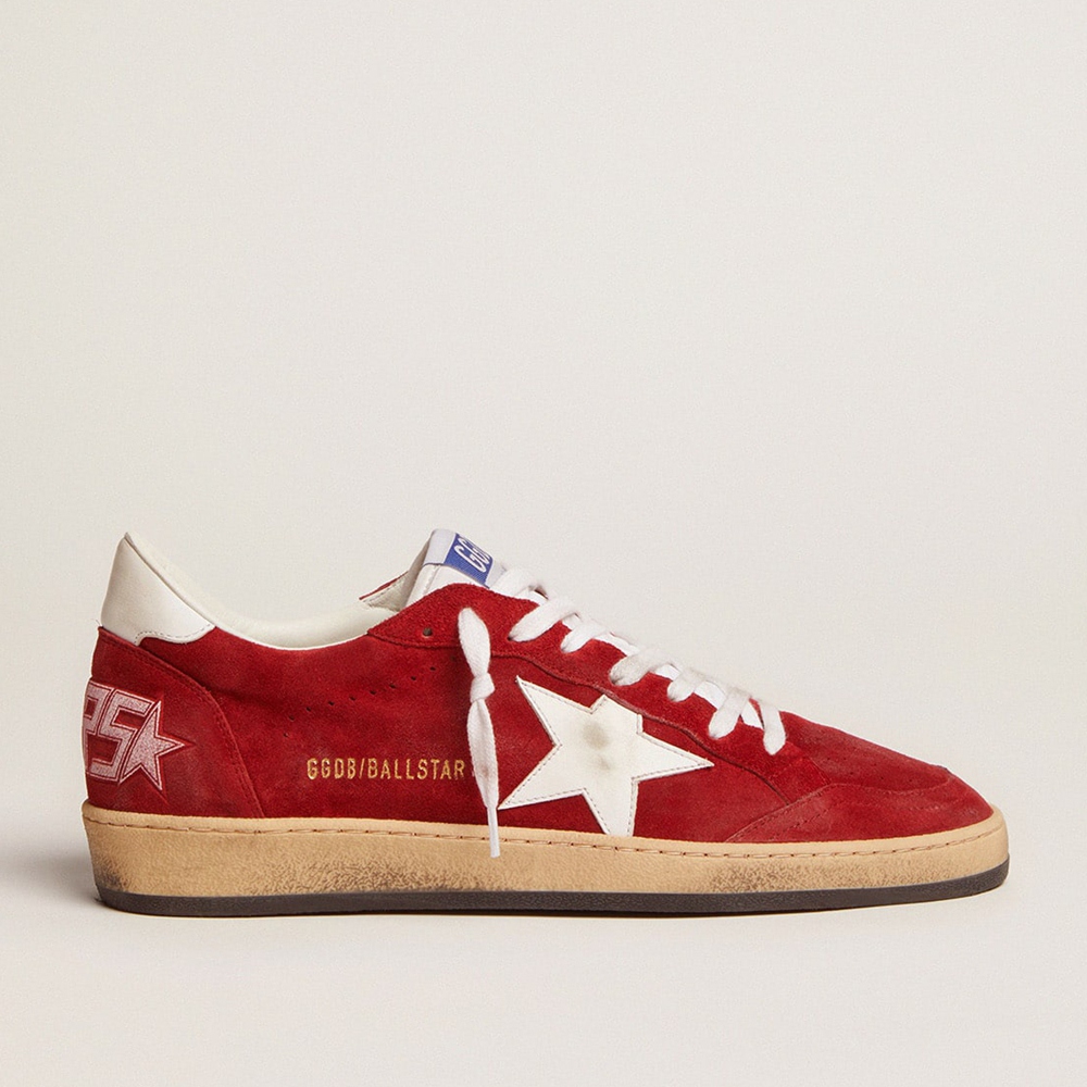 Golden Goose Ball Star Sneakers In Dark Red Suede With White Star And Heel Tab GMF00117.F002588.40410