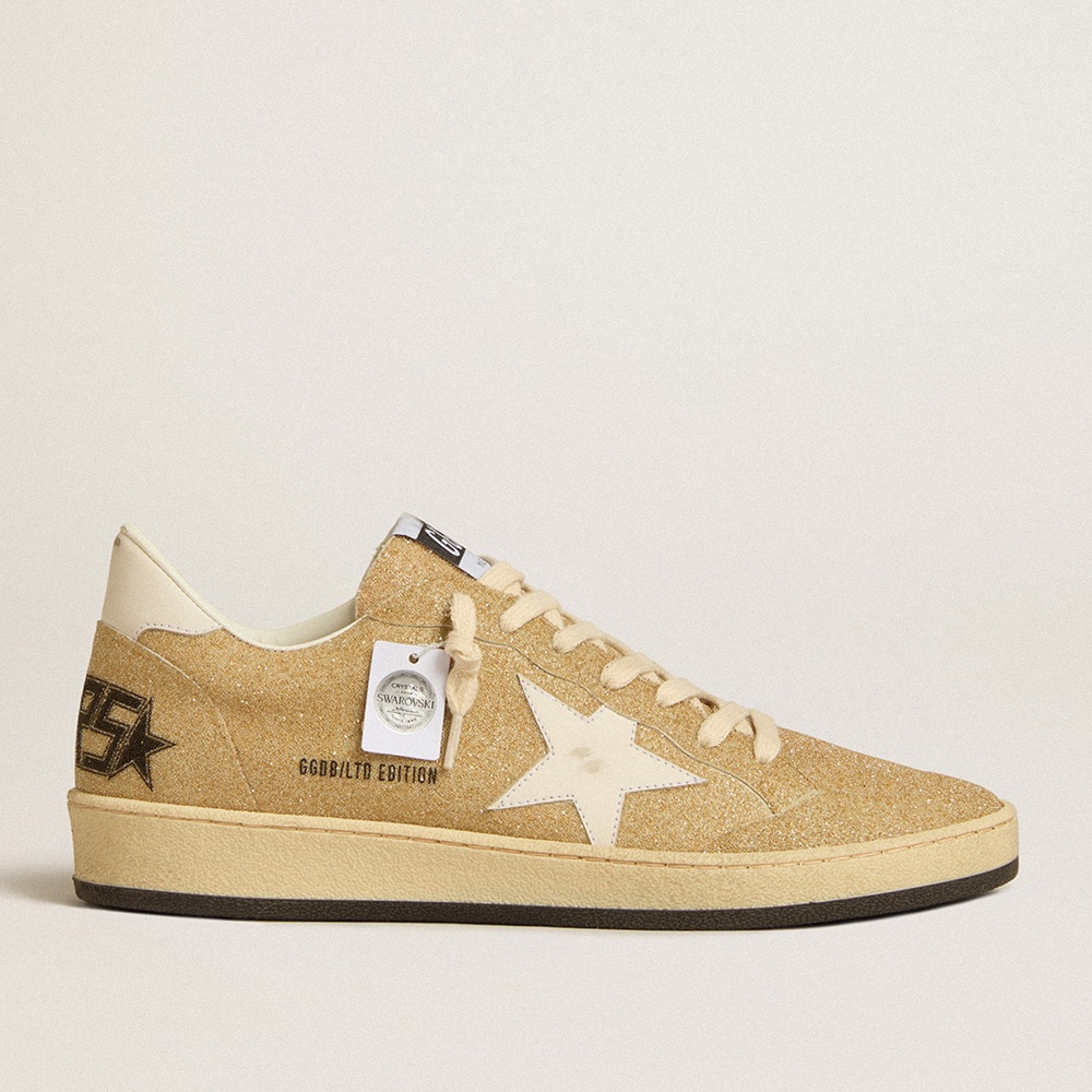 Golden Goose Ball Star Sneakers In Golden Swarovski Crystals With Milk-white Leather Star GWF00117.F005136.65194