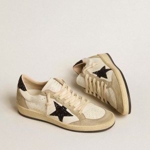 Golden Goose Ball Star Sneakers In Nappa And Suede With Black Glitter Star And Heel Tab GWF00117.F005147.10874