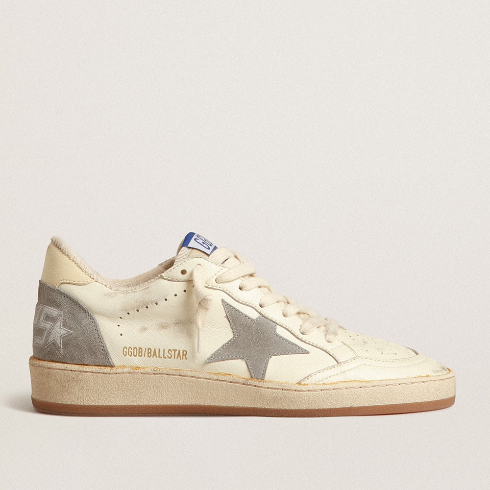 Golden Goose Ball Star Sneakers In Nappa Leather With Gray Suede Star And Beige Heel Tab GWF00117.F004093.15260