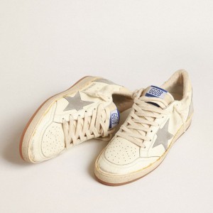 Golden Goose Ball Star Sneakers In Nappa Leather With Gray Suede Star And Beige Heel Tab GWF00117.F004093.15260