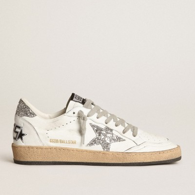 Golden Goose Ball Star Sneakers In Nappa With White Star And Glitter Heel Tab GWF00117.F003773.11325