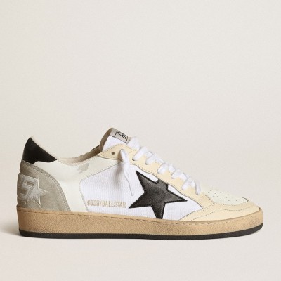 Golden Goose Ball Star Sneakers In White Canvas And Leather With Black Star GWF00327.F003426.11199