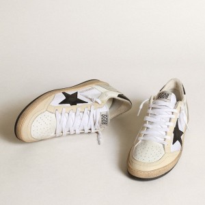 Golden Goose Ball Star Sneakers In White Canvas And Leather With Black Star GWF00327.F003426.11199