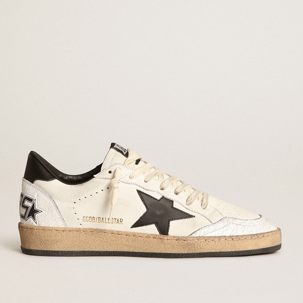 Golden Goose Ball Star Sneakers In White Nappa With Black Star GMF00117.F003771.10283