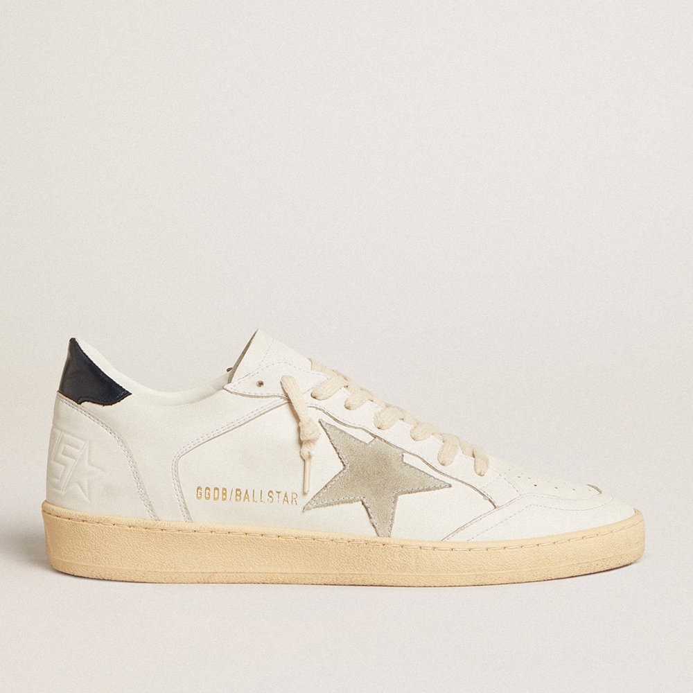 Golden Goose Ball Star Sneakers With Ice-gray Suede Star And Blue Leather Heel Tab GMF00327.F004603.10270