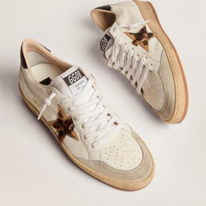 Golden Goose Ball Star Sneakers With Leopard Print Pony Skin Star And Black Heel Tab GWF00117.F002599.10920