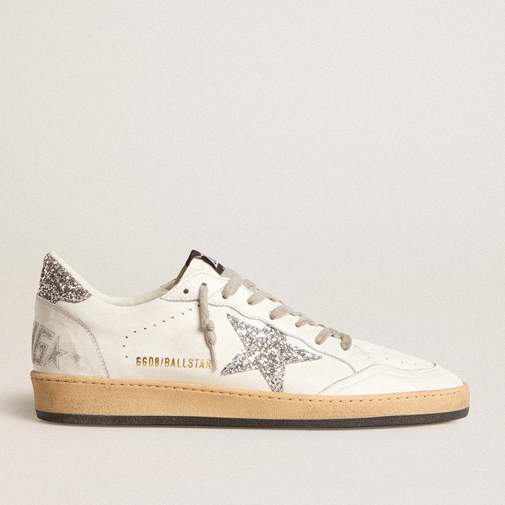 Golden Goose Ball Star Wishes Sneakers In Nappa Leather With Glitter Star And Heel Tab GMF00117.F005820.10449