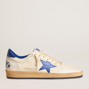 Golden Goose Ball Star Wishes Sneakers In White Nappa Leather With A Bright Blue Star And Heel Tab GMF00117.F005822.10793