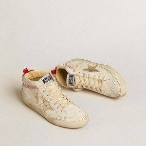 Golden Goose Bio-based Mid Star LTD Sneakers With Gold Leather Star And Pink Flash GWF00122.F005214.11669