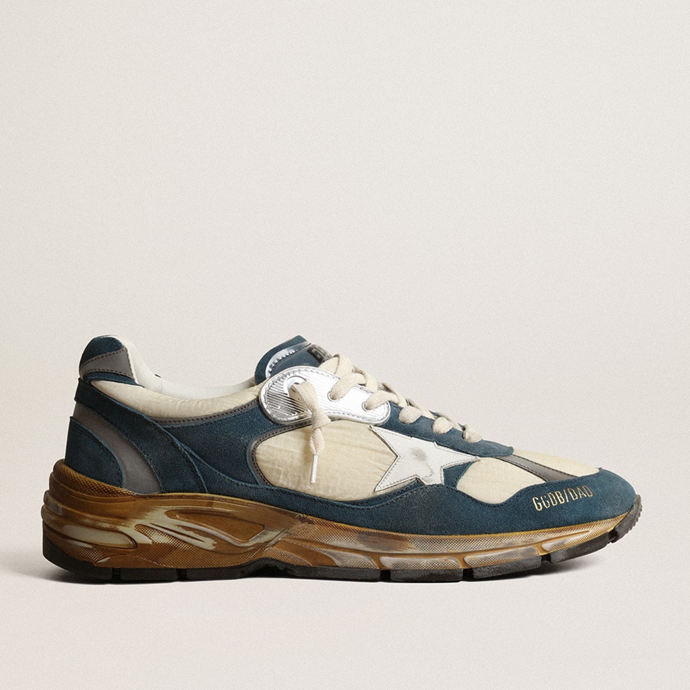 Golden Goose Dad-Star Sneakers In Petrol-blue Suede With White Leather Star GMF00199.F004072.82143