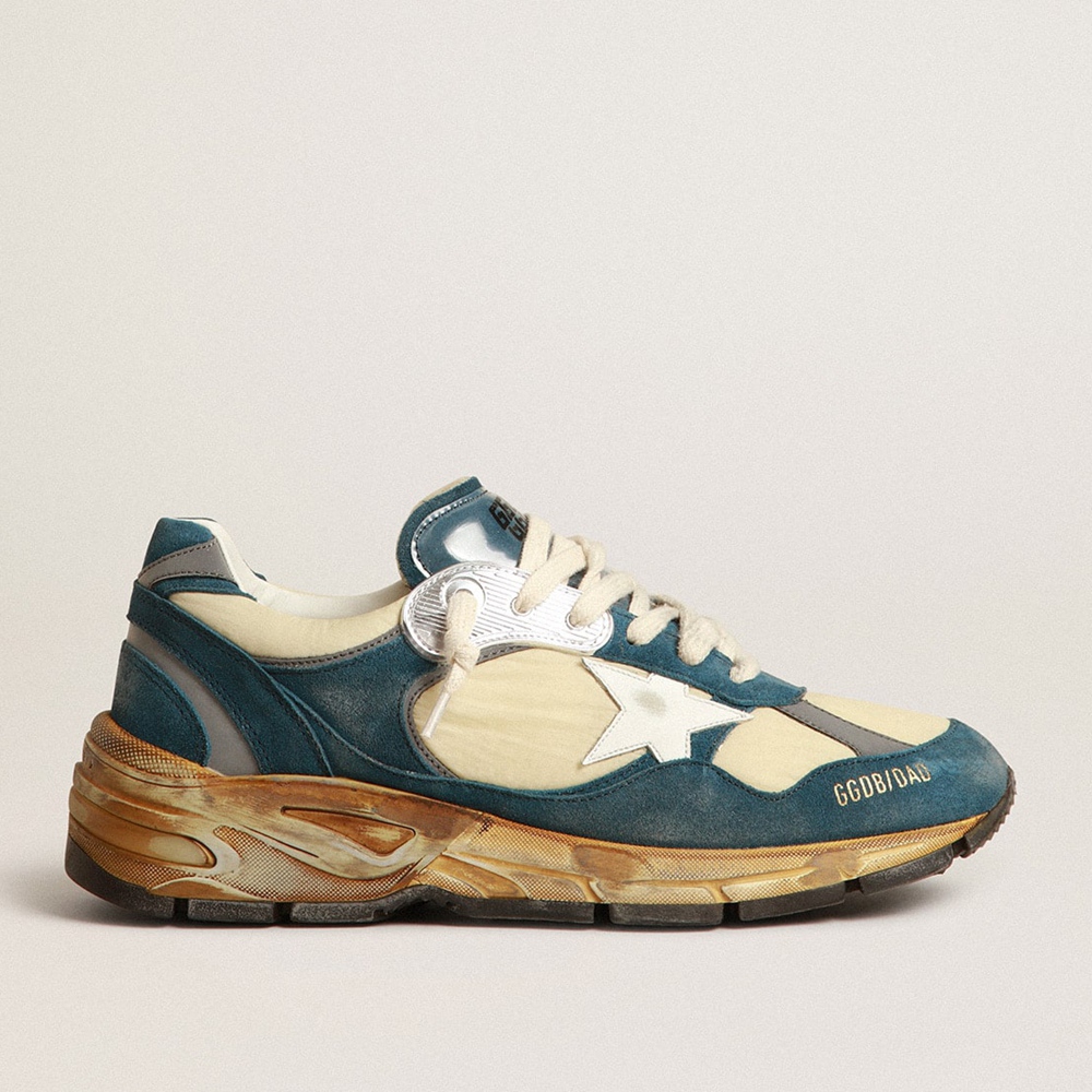 Golden Goose Dad-Star Sneakers In Petrol-blue Suede With White Leather Star GWF00199.F004072.82143