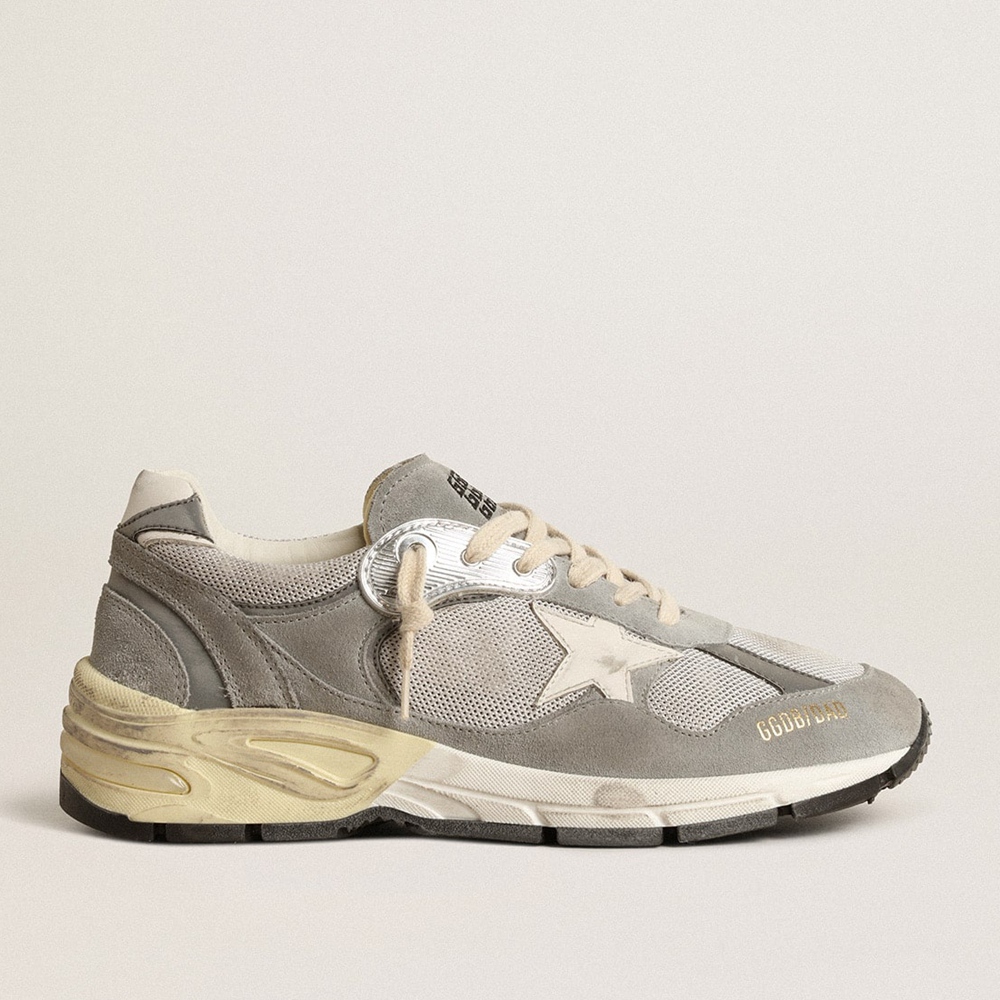 Golden Goose Dad-Star Sneakers In Suede And Silver Mesh With White Leather Star And Heel Tab GWF00558.F004944.60379