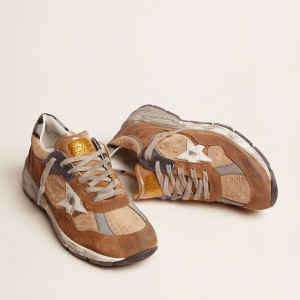 Golden Goose Dad-Star Sneakers In Tobacco-colored Mesh And Suede With White Star GMF00199.F002566.55460