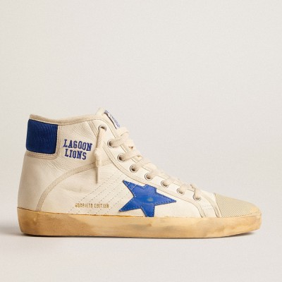 Golden Goose Francy Penstar LAB Sneakers In Nappa Leather With Blue Star And Nylon Heel Tab GWF00637.F005682.10793