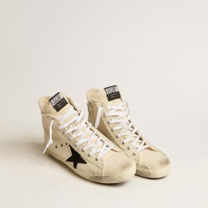 Golden Goose Francy Penstar Sneakers In Canvas With Black Suede Star And Leather Heel Tab GMF00113.F005225.10283