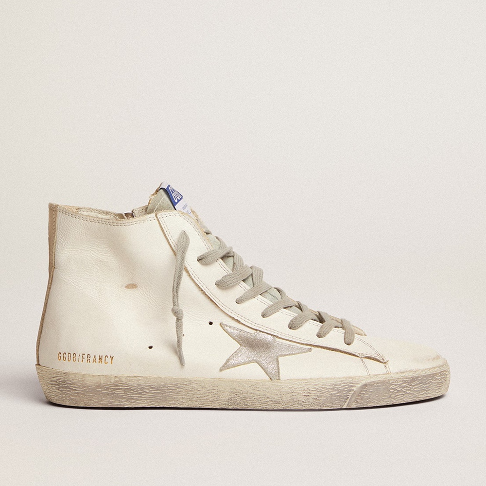 Golden Goose Francy Sneakers In Leather With Silver Suede Star GMF00113.F000319.10274