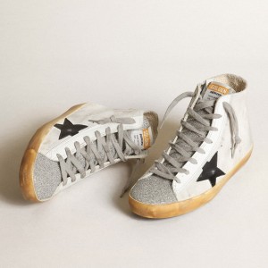 Golden Goose Francy Sneakers In White Suede With Black Leather Star GWF00113.F003367.10250