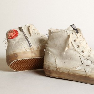 Golden Goose Francy Sneakers In Ivory Canvas With White Leather Star GMF00337.F003448.15385