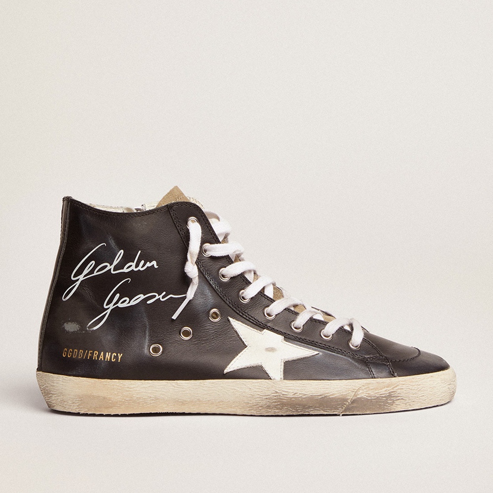 Golden Goose Francy Sneakers With Black Leather Upper And White Star GWF00113.F002783.90313