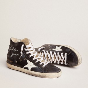 Golden Goose Francy Sneakers With Black Leather Upper And White Star GWF00113.F002783.90313