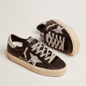 Golden Goose Hi Star Sneakers In Black Leather With Silver Laminated Leather Star GWF00118.F000328.90179