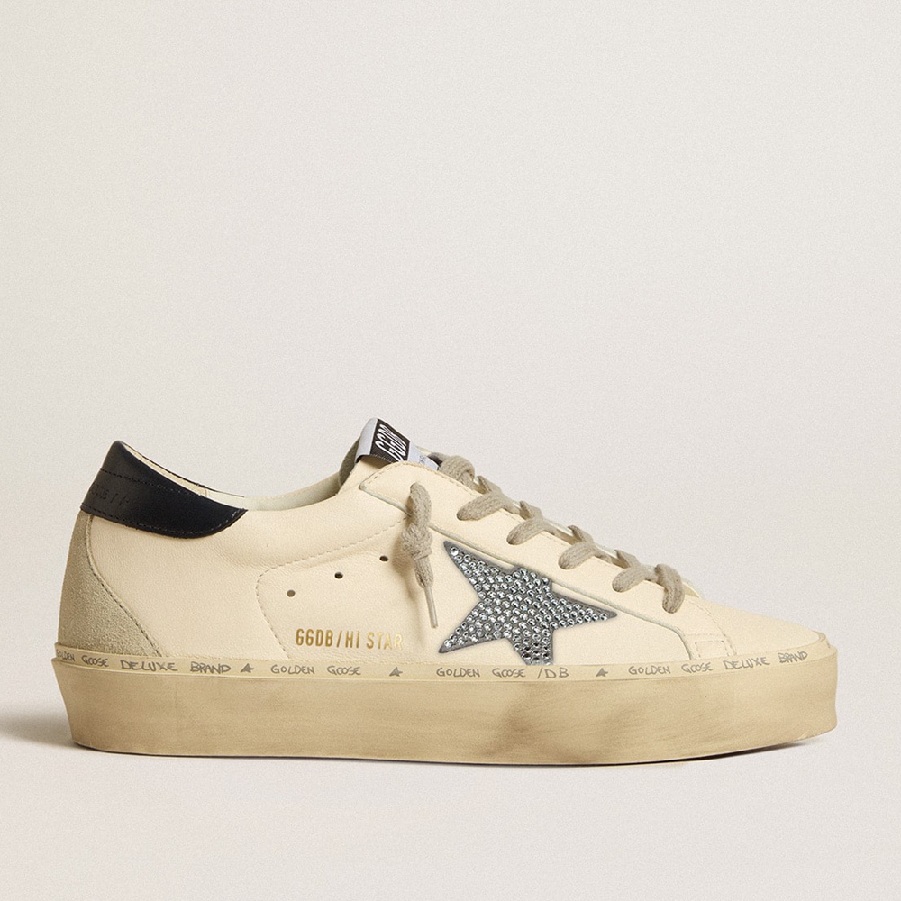 Golden Goose Hi Star Sneakers In Nappa With Swarovski Crystal Star And Dark Blue Leather Heel Tab GWF00119.F005118.11506