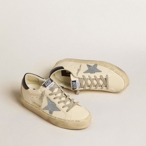 Golden Goose Hi Star Sneakers In Nappa With Swarovski Crystal Star And Dark Blue Leather Heel Tab GWF00119.F005118.11506